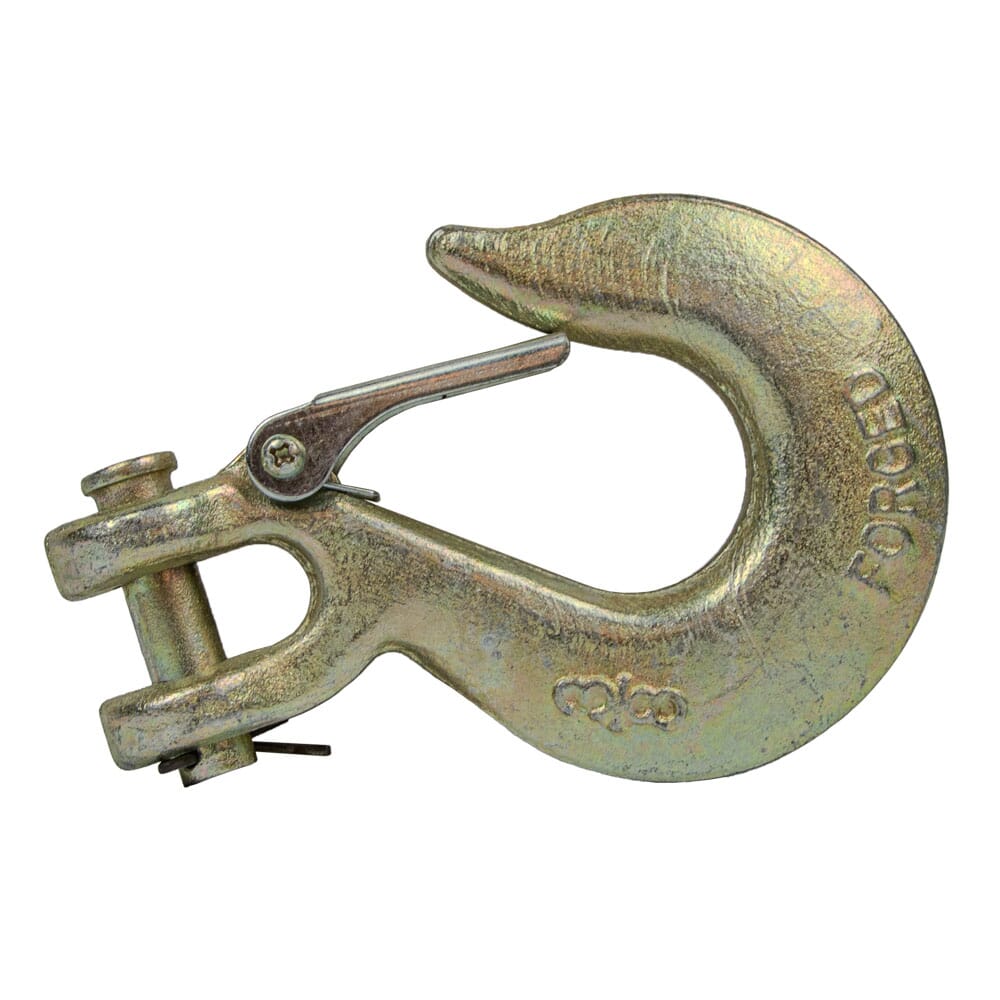 Clevis Slip Hook, Grade 70 (G70), Yellow Zinc, 3/8 in with Latch
